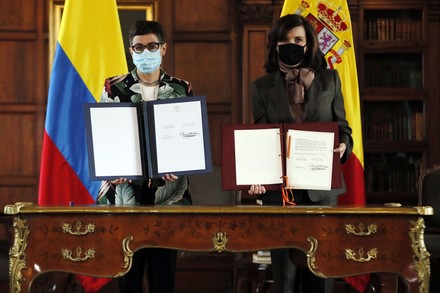 Spain signs 145 million dollar cooperation agreement with Colombia, Bogota - 26 Feb 2021