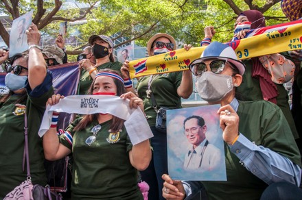 Pro-royalist supporters protest in Bangkok, Thailand - 06 Mar 2021