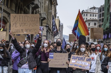 Feminist demonstration in Barcelona, Spain - 08 Mar 2021