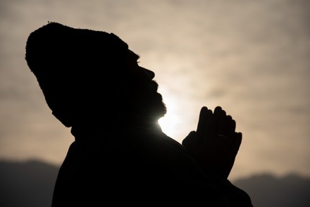 Silhouette Kashmiri Muslim Devotee Raising Hands Editorial Stock Photo ...