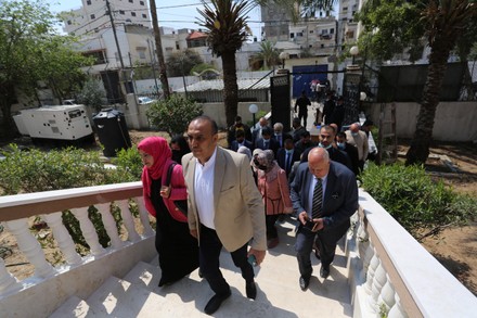 A delegation from the Independent Electoral List, headed by former PA prime minister Salam Fayyad, register party lists for parliamentary election, at the Central Elections Commission's office, Gaza city, Gaza Strip, Palestinian Territory - 31 Mar 2021