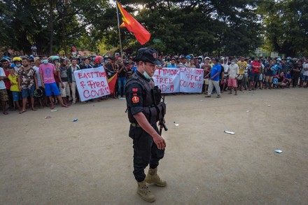 Heavy police deployment around East Timor isolation center, Dili, Italy - 12 Apr 2021