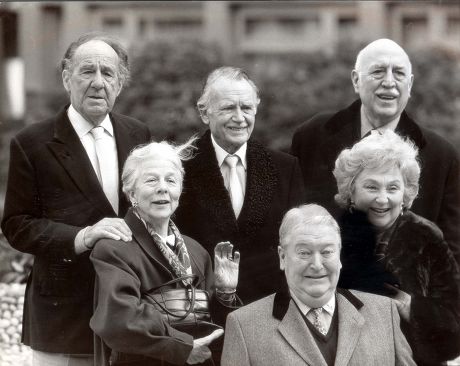Stars Of The Stage And Screen Line Up In London With Kingsley Amis (front) Author Of The Novel 'ending Up' Which Is Being Filmed By Thames Television In A 90 Minute Adaptation To Be Broadcast Next Christmas. Left To Right: Sir Michael Horden Dame W