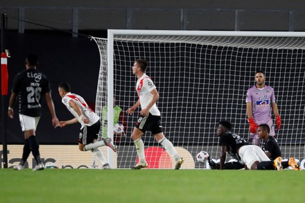 River Plate Players Celebrate Goal Against Editorial Stock Photo
