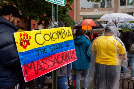 Protest at Colombian Embassy in Washington DC, USA - 07 May 2021 Stock