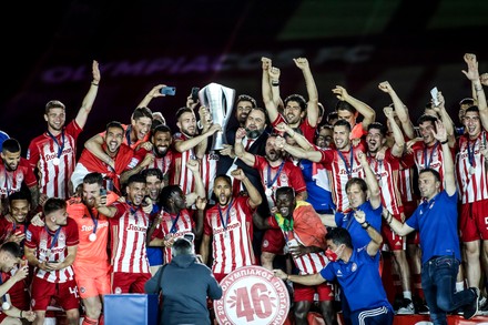 Olympiacos Team Players React After Awarded Editorial Stock Photo ...