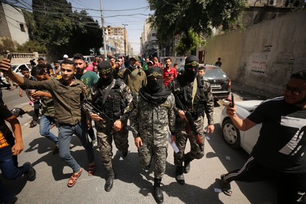 Spokesman for the Al-Quds Brigades, Abu Hamza, leave after he hold a press conference after a ceasefire brokered by Egypt between Israel and Hamas, in Gaza city, Gaza city, Gaza Strip, Palestinian Territory - 21 May 2021