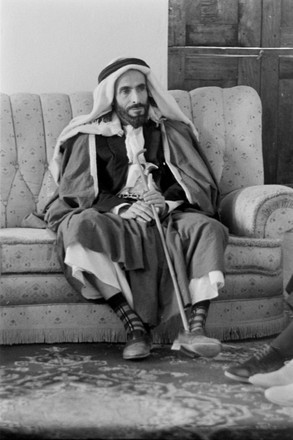 Abu Dhabi ruler Shakhbut Bin Sultan Al Nahyan left walking a senio- Old