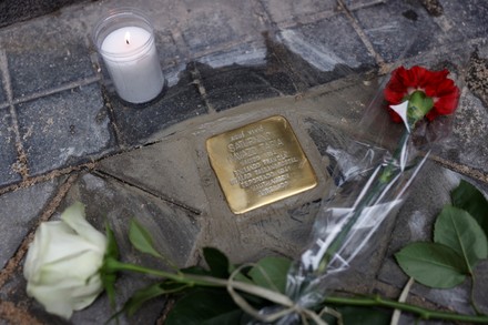 Set of eight Stolpersteine placed in Madrid to remember republicans deported to Nazi concentration camps, Spain - 28 May 2021