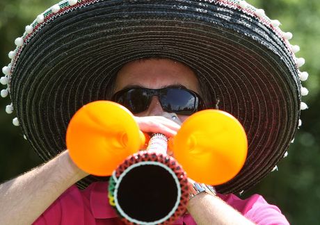 David Broughton, aka 'Mr Vuvuzela', salesman who has introduced vuvuzelas to Britain - 16 Jun 2010