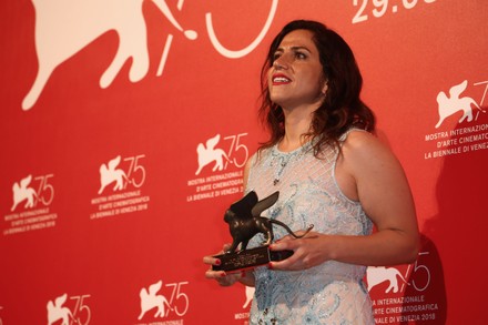 Soudade Kaadan poses with the Lion Of The Future - 'Luigi De Laurentiis' Venice Award for a Debut Film for 'The Day I Lost My Shadow (Yom Adaatou Zouli)' at the Winners Photocall during the 75th Venice Film Festival  on September 8, 2018 in Venice, Italy.