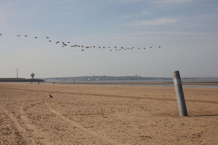 Gormley 'Another Place' statues removed from beach for refurbishment, Crosby Beach, Liverpool - 01 Jun 2021