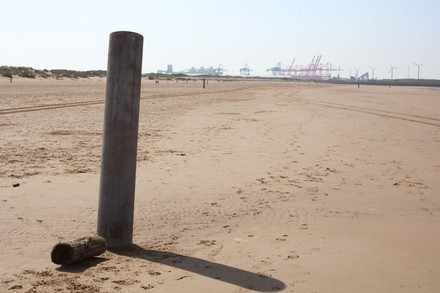 Gormley 'Another Place' statues removed from beach for refurbishment, Crosby Beach, Liverpool - 01 Jun 2021