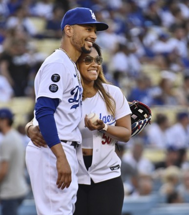 Mookie Betts of the Los Angeles Dodgers with wife Brianne Hammonds