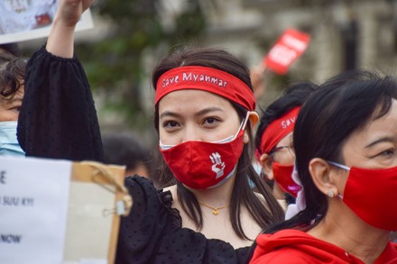 Protester Wearing Save Myanmar Headband Seen Editorial Stock Photo ...