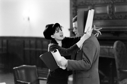 Liza Minnelli runs lines with her costar Bob Dishy, in rehearsals for "Flora the Red Menace", a new musical., New York, USA