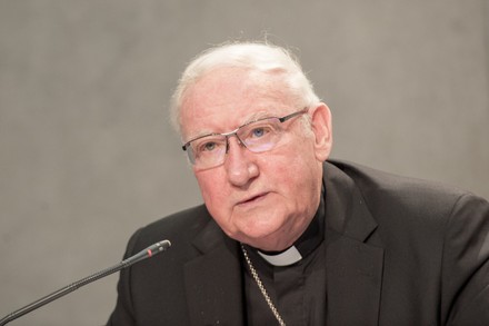 Msgr. Brian Farrell, Secretary of the Pontifical Council for Promoting Christian Unity, speaks during press conference to present the Day of Reflection and Prayer for Lebanon, at the Holy See Press Office in the Vatican.