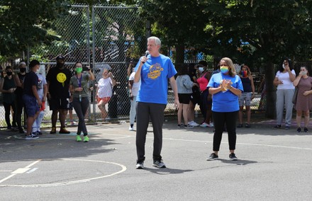 Mayor Bill de Blasio plays kickball game, Franklin D. Roosevelt School, New York, USA - 25 Jun 2021