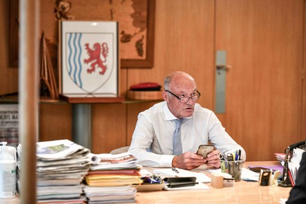 Alain Rousset waits for regional elections results in his office, Burgundy, France - 27 Jun 2021