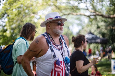 Man Wears American Flag Suspenders During Editorial Stock Photo - Stock  Image