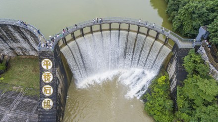 Spectacular, aerial photography of Liyang Pingqiao Shiba Flood Discharge, Changzhou, China - 04 Jul 2021