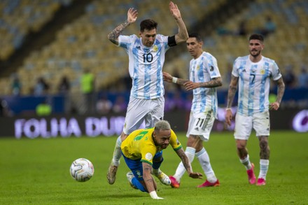 Rio De Janeiro, Brazil. 10th July, 2021. Lionel Messi and Argentina  celebrate with trophy after winning the final of Copa America 2021 a  football match between Argentina and Brazil 1-0 with the