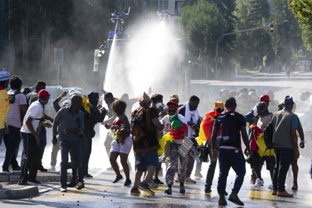 Swiss Riot Police Use Water Cannon Editorial Stock Photo - Stock Image ...