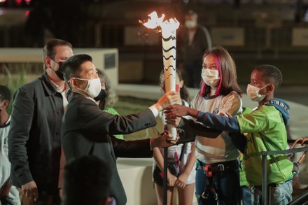 Lighting of the Rio 2016 Olympic pyre prior to the start of the Tokyo Olympics, Rio De Janeiro, Brazil - 22 Jul 2021