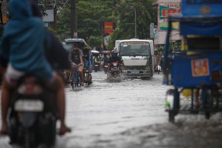 Vehicles Wade Along Flooded Road Santo Editorial Stock Photo - Stock ...