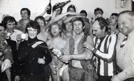 Brighton & Hove Albion Celebrate Promotion To The First Division. Manager Alan Mullery Is Soaked In Champagne
