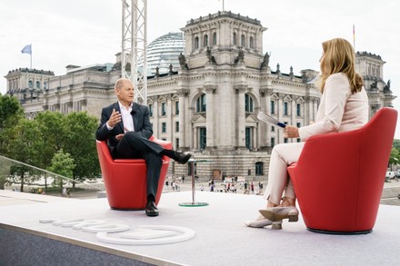 SPD top candidate for the federal elections Olaf Scholz attends ARD summer interview, Berlin, Germany - 15 Aug 2021
