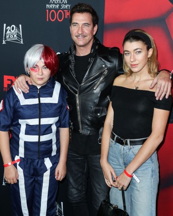 Charlotte Rose McDermott, Dylan McDermott and Colette Rose McDermott arrive at FX's 'American Horror Story' 100th Episode Celebration held at the Hollywood Forever Cemetery on October 26, 2019 in Hollywood, Los Angeles, California, United States.