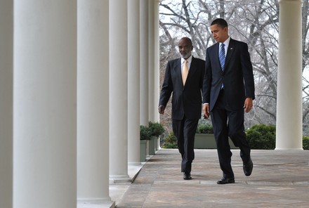U.S. President Barack Obama walks with Haitian President Rene Garcia Preval in Washington, District of Columbia, United States - 10 Mar 2010