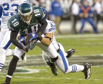 Philadelphia Eagles DeSean Jackson slips through the grasp of Indianapolis  Colts Jacob Lacey to score for the Eagles during first quarter Philadelphia  Eagles-Indianapolis Colts game action in Philadelphia at Lincoln Financial  Field