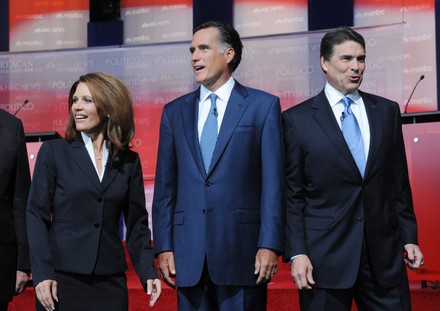 Presidential candidates arrive for the Republican debate at the Ronald Reagan Presidential Library in Simi Valley, California, United States - 07 Sep 2011