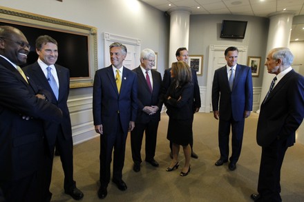 Presidential candidates mingle before the Republican debate at the Ronald Reagan Presidential Library in Simi Valley, California, United States - 08 Sep 2011