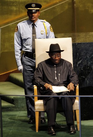 Mr. Goodluck Ebele Jonathan, President and Commander- in-Chief of the Armed Forces of the Federal Republic of Nigeria,  addresses the 66th United Nations General Assembly at the UN in New York, United States - 21 Sep 2011
