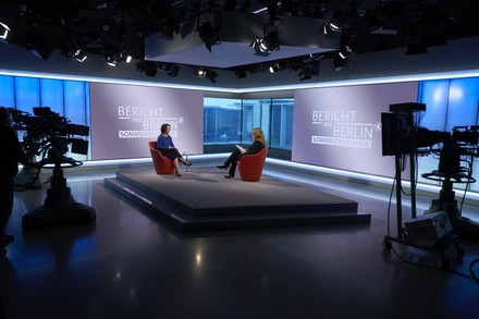 Annalena Baerbock during TV interview in Berlin, Germany - 22 Aug 2021