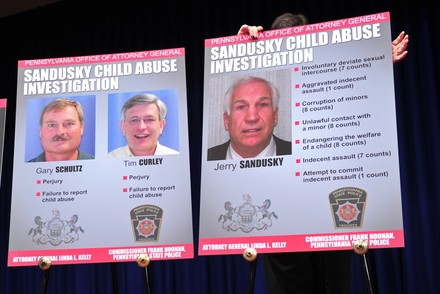 State Attorney General Linda Kelly and State Police Commissioner Frank Noonan hold a press conference on the Jerry Sandusky child-sex crimes investigation in Harrisburg, Pennsylvania, United States - 07 Nov 2011