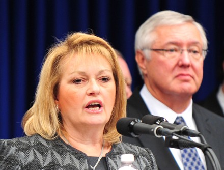 State Attorney General Linda Kelly and State Police Commissioner Frank Noonan hold a press conference on the Jerry Sandusky child-sex crimes investigation in Harrisburg, Pennsylvania, United States - 07 Nov 2011