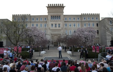 Romney Speaks in Front of Bradley Hall at Town Hall in Peoria, Illinois, United States - 19 Mar 2012