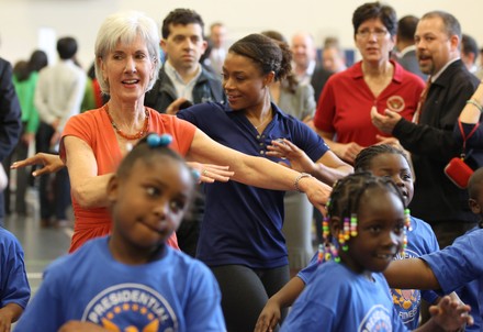 Kathleen Sebelius at an active video game event  in Washington D.C, District of Columbia, United States - 30 Apr 2012