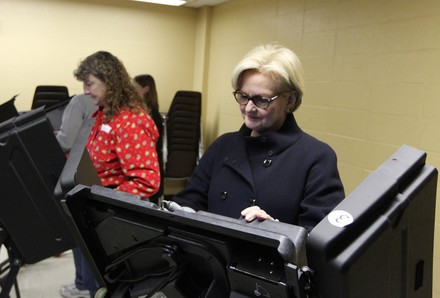 Senator Claire McCaskill votes in her home district of Kirkwood, Missouri, United States - 06 Nov 2012