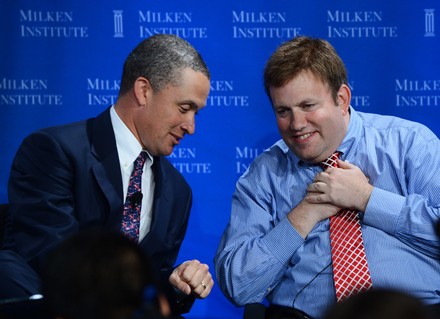 Frank Luntz and Harold Ford Jr. speak during panel at the Milken Institute Global Conference in Beverly Hills, California, United States - 29 Apr 2013
