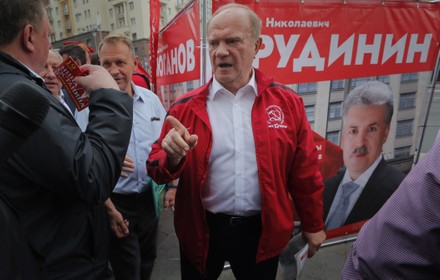 Russian Communist Party leader Gennady Zyuganov visits an action 'Reds in the City'  in Moscow, Russian Federation - 26 Aug 2021