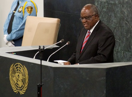President of Namibia Hifikepunye Pohamba addresses the 68th session of the General Assembly at the United Nations, New York, United States - 26 Sep 2013
