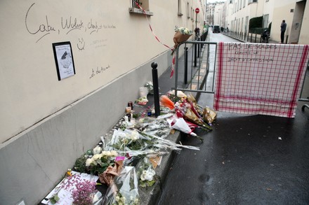 Laying flowers after terror attack in Paris, France - 08 Jan 2015