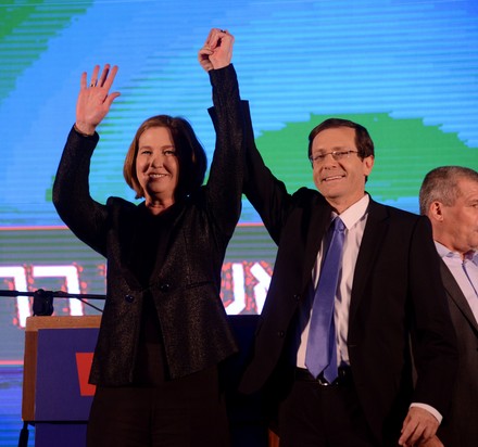 Isaac Herzog And Tzipi Livni On Election Night, Tel Aviv, Israel - 17 Mar 2015