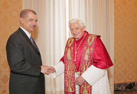 Pope Benedict XVI greets President James Michel, President of the Republic of the Seychelles at the Vatican, Rome, Italy - 25 Oct 2010