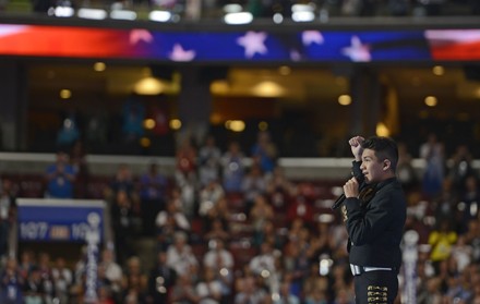 Sebastien De La Cruz sings national anthem at the DNC convention in Philadelphia, Pennsylvania, United States - 27 Jul 2016